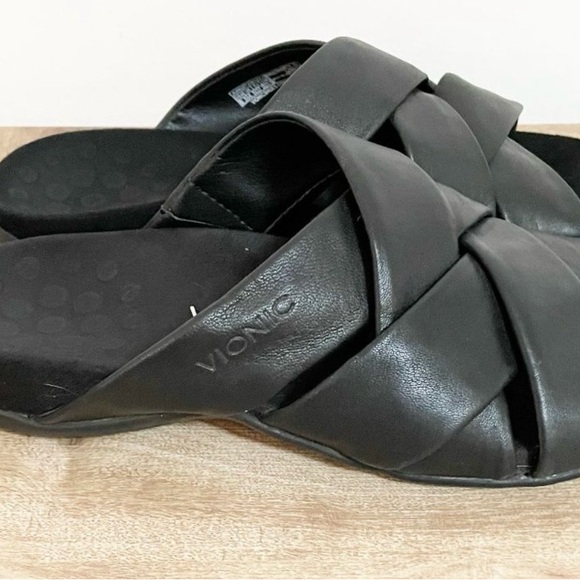 Vionic Black Juno Leather Crossed Braided Round Toe Sandals 6.5 - Picture 4 of 9